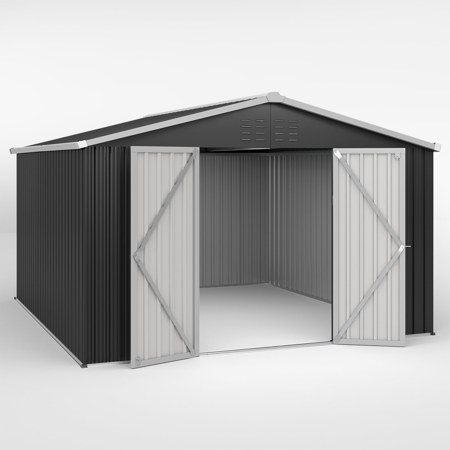 VONZOY 10x12 FT Outdoor Storage Shed, Metal Shed Garden Shed with Lockable Door for Bike, Garbage Can, Tool Shed for Backyard, Patio, Lawn(Grey)