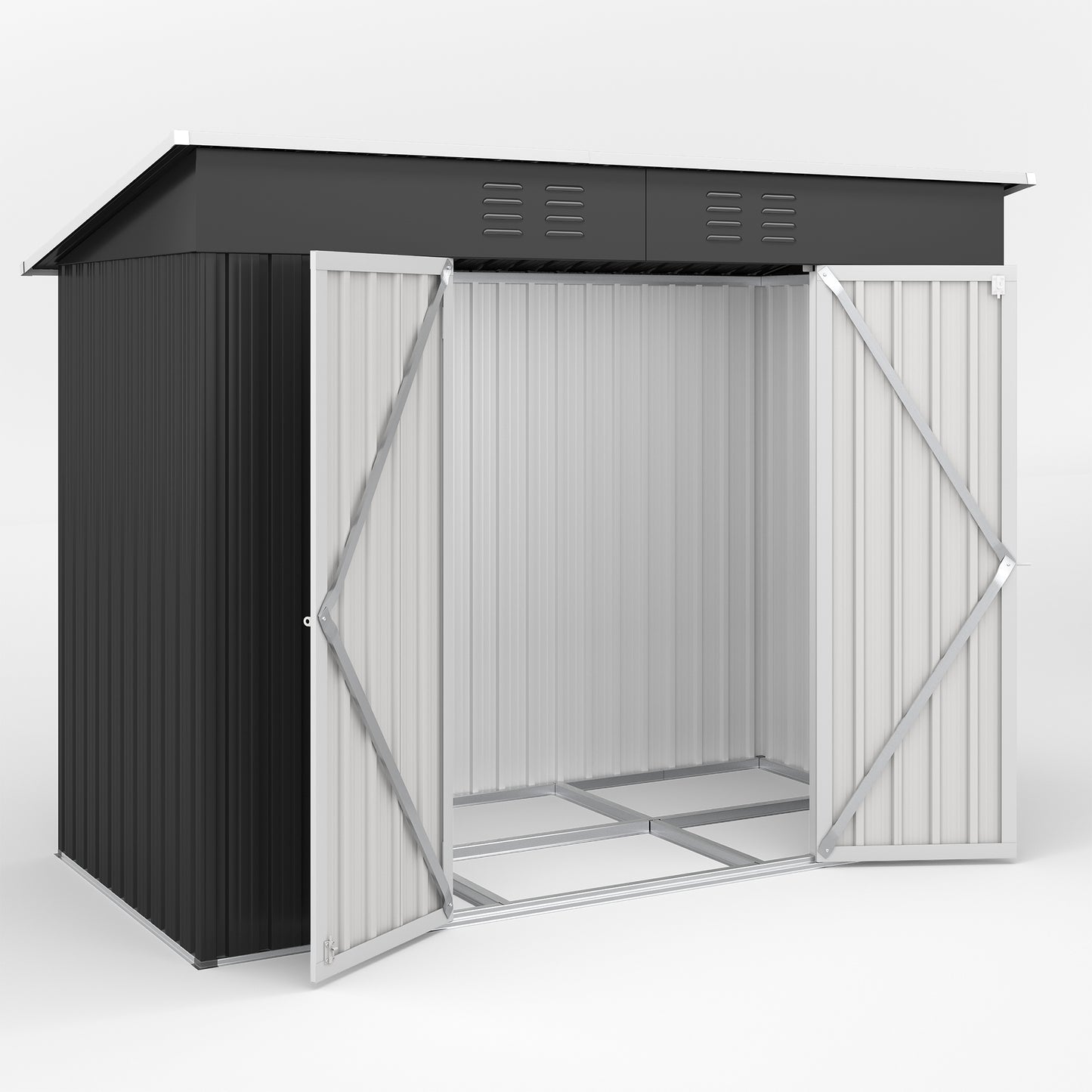 VONZOY 8x4FT Outdoor Storage Shed, Galvanized Steel Outdoor Storage Shed Metal Garden Shed with Lockable Door for Bike, Garbage Can,Tool Shed for Patio, Backyard, Lawn(Grey)