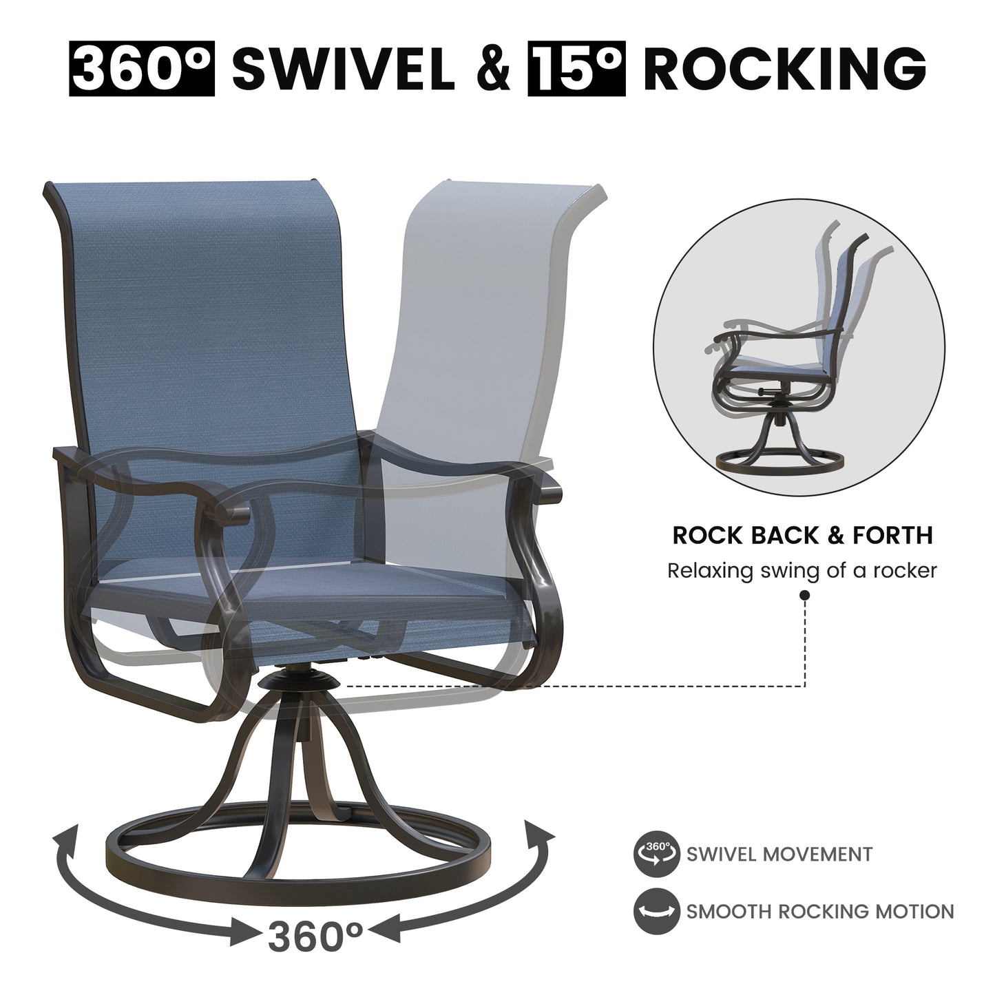 VONZOY Patio Swivel Chairs Set of 2, Outdoor Dining Chairs with High Back, All-weather Swivel Rocker Chair for Lawn, Porch or Garden (Navy)