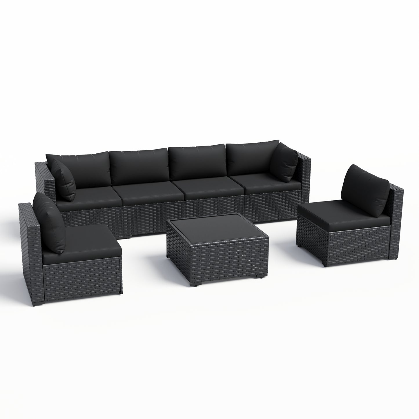 VONZOY Patio Furniture Set, 7-Piece Outdoor Sectional All-Weather Wicker Patio Conversation Set for Backyard, Poolside, Garden, Black