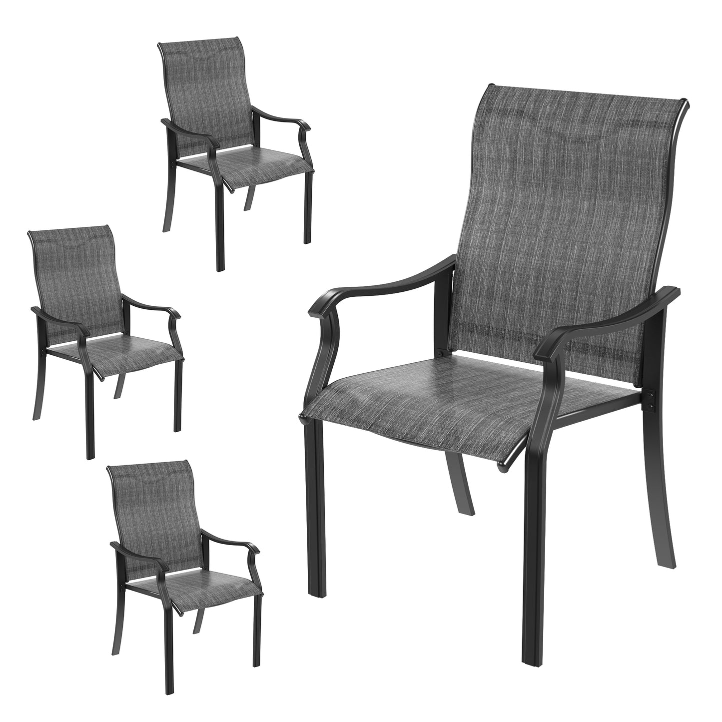 VONZOY Outdoor Patio Dining Chairs Set of 4, High Back Patio Chairs, All-Weather Textilene Outdoor Seating with Armrests for Lawn, Porch and Backyard (Grey 4 Chairs)