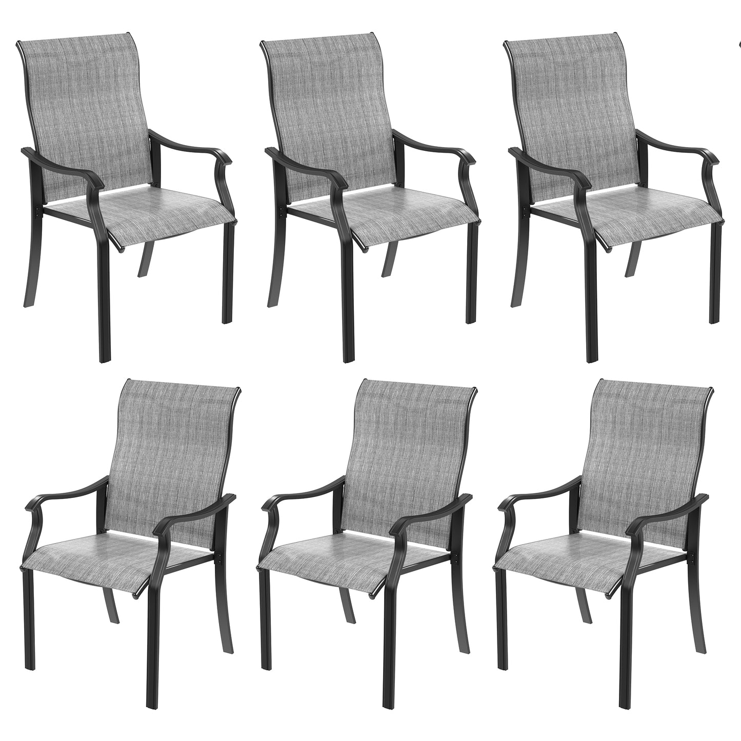VONZOY Outdoor Patio Dining Chairs Set of 6, High Back Patio Chairs, All-Weather Textilene Outdoor Seating with Armrests for Lawn, Porch and Backyard (Light Grey 6 Chairs)
