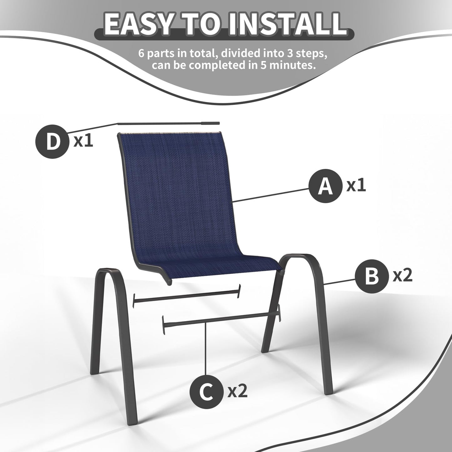 VONZOY Patio Dining Chairs Set of 4, Outdoor Stackable Dining Chairs High Back for All Weather, Patio Furniture for Backyard, Porch, Garden, Pool Deck (Blue)