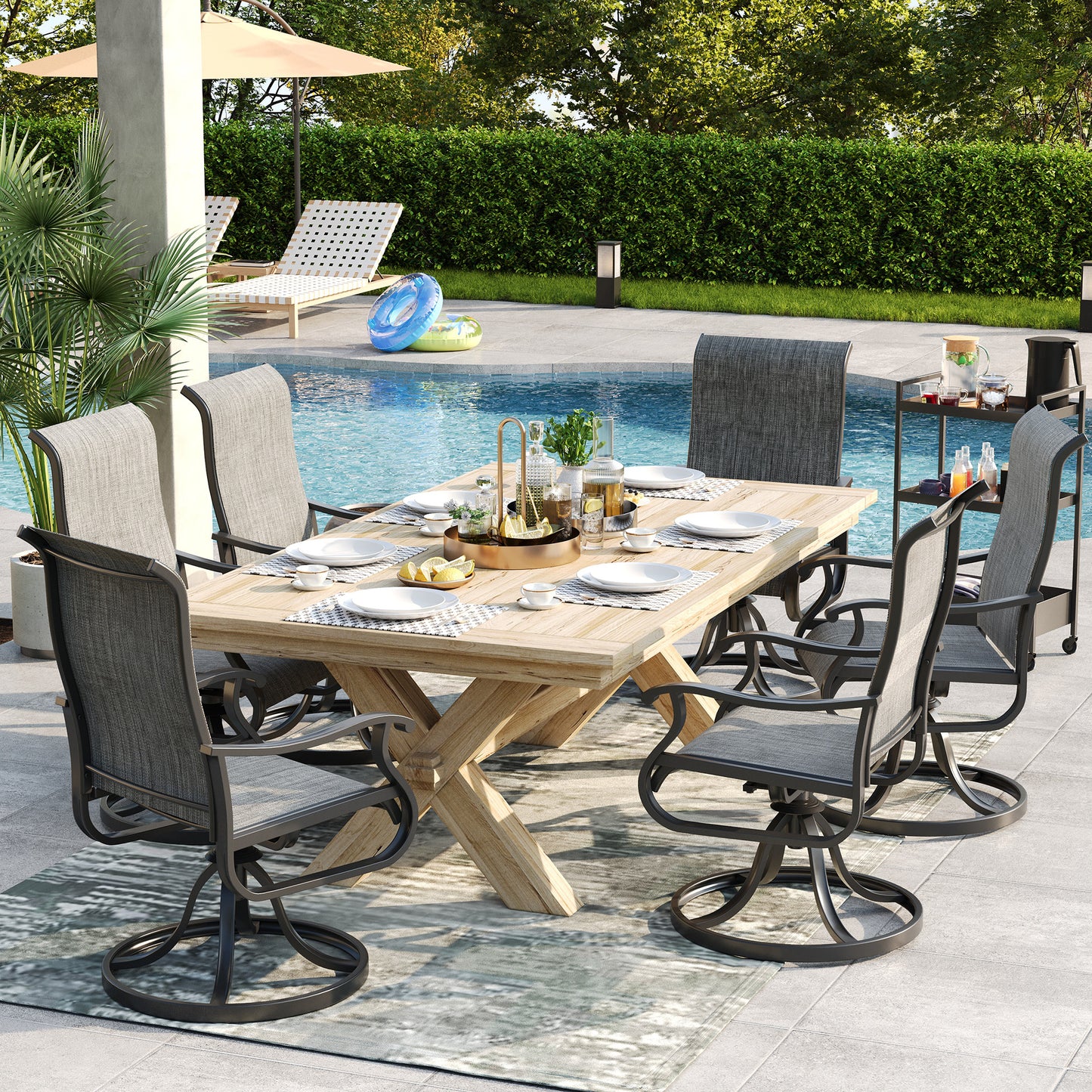 VONZOY Patio Swivel Chairs Set of 4, Outdoor Dining Chairs with High Back, All-Weather Swivel Rocker Chair for Lawn, Porch or Garden (Dark Grey)