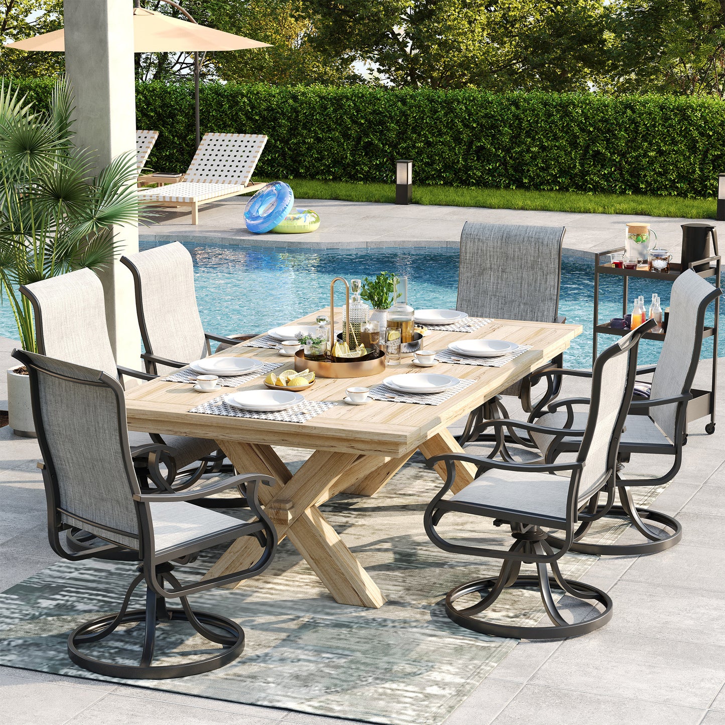 VONZOY Patio Swivel Chairs Set of 6, Outdoor Dining Chairs with High Back, All-Weather Swivel Rocker Chair for Lawn, Porch or Garden (Grey)