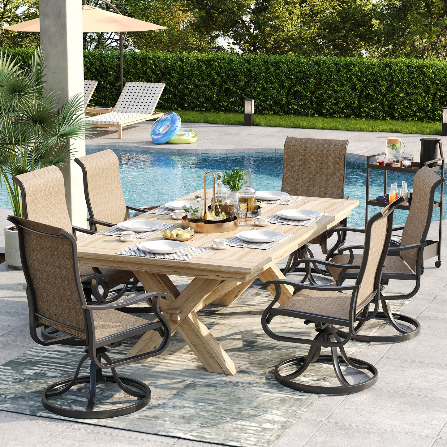 VONZOY Swivel Patio Chairs Set of 4, Outdoor Dining Chairs with High Back, All-Weather Swivel Rocker Chair for Lawn, Porch or Garden(Brown, 4 PCS)