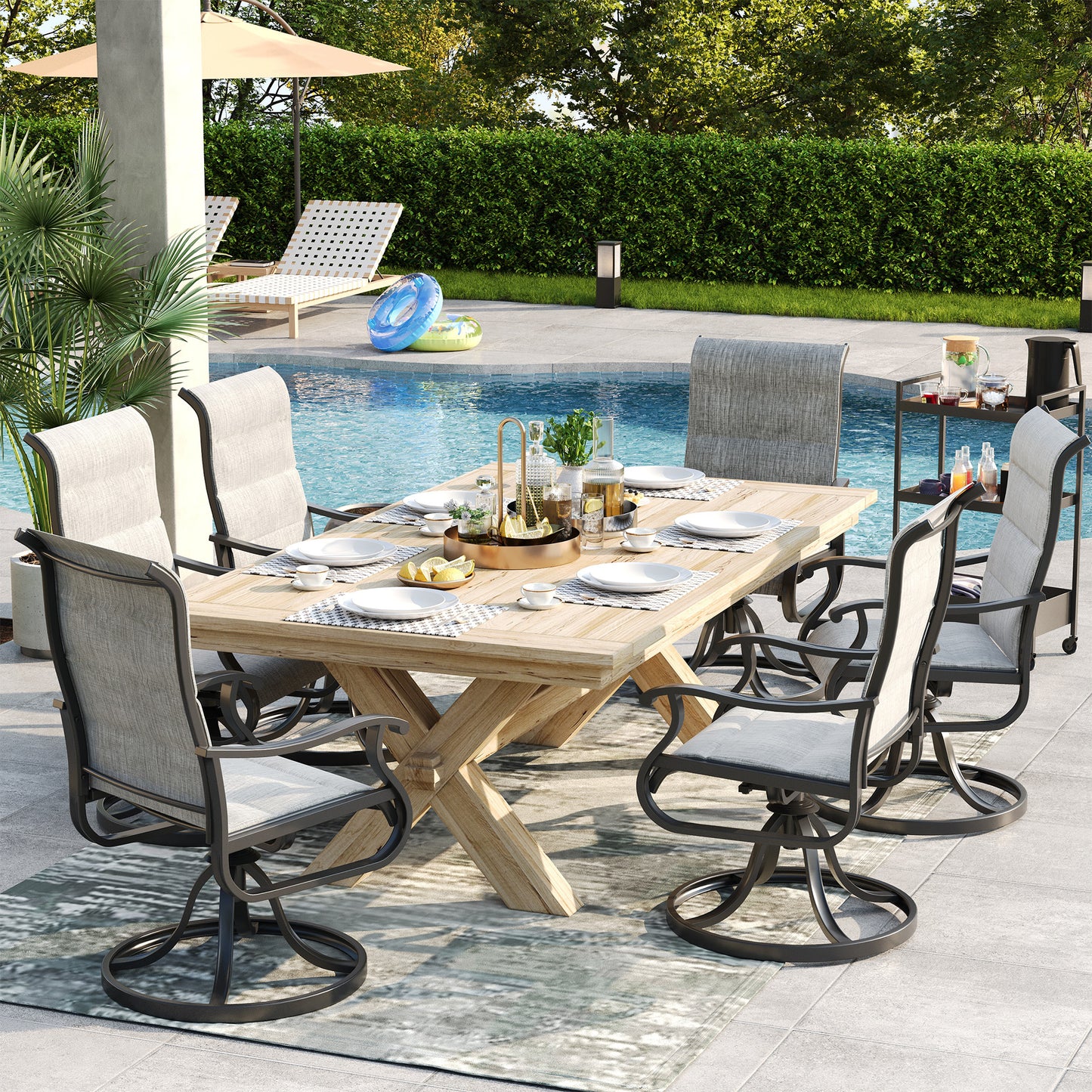 VONZOY Patio Swivel Chairs Set of 4, Outdoor Dining Chairs with High Back, All-weather Swivel Rocker Chair for Lawn, Porch or Garden (Padded Grey)