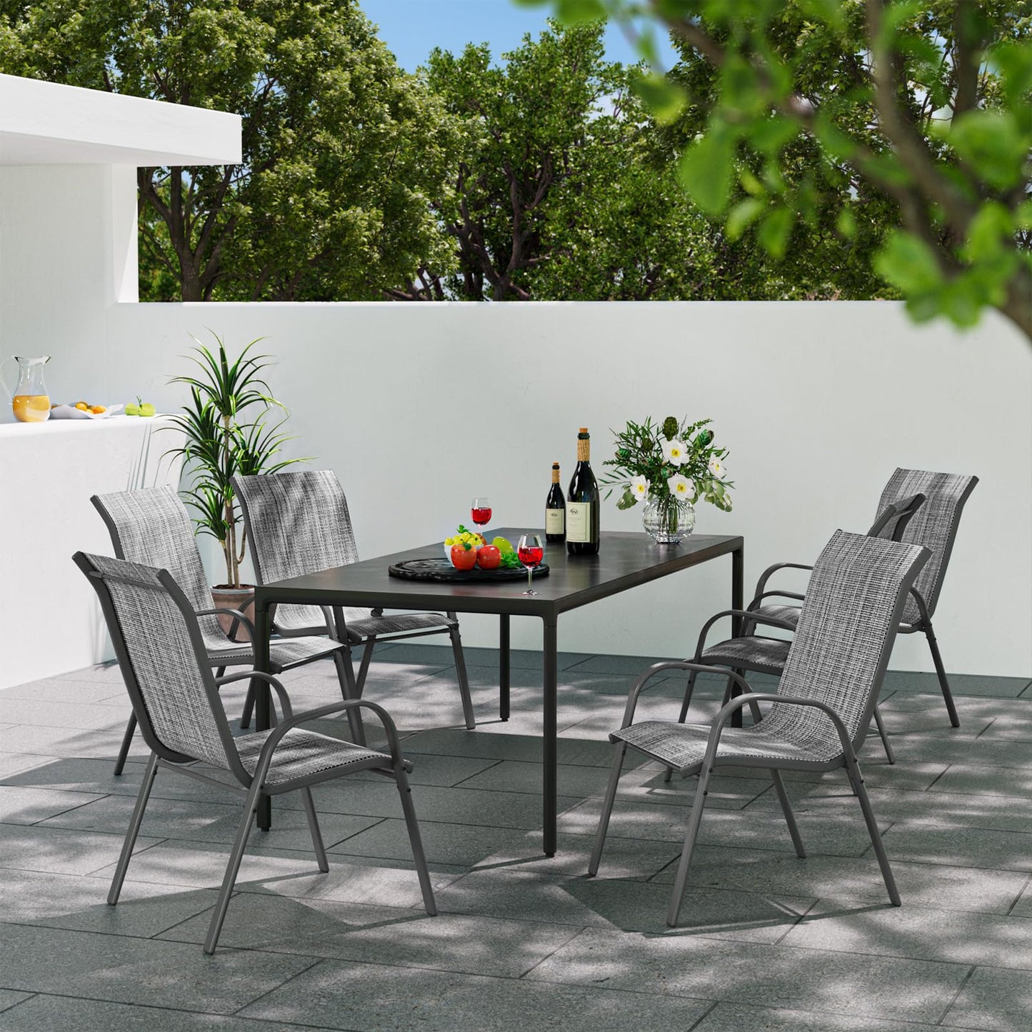 Patio Dining Chairs Set of 6, Outdoor Stackable Dining Chairs High Back, Patio Furniture for Backyard, Porch, Garden, Poolside (Grey)