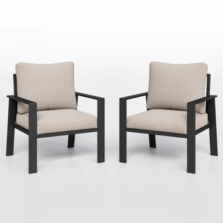 2 PCS Aluminum Patio Furniture Chair, Outdoor Seating Set 4" Cushion Loveseat Sofa for Balcony