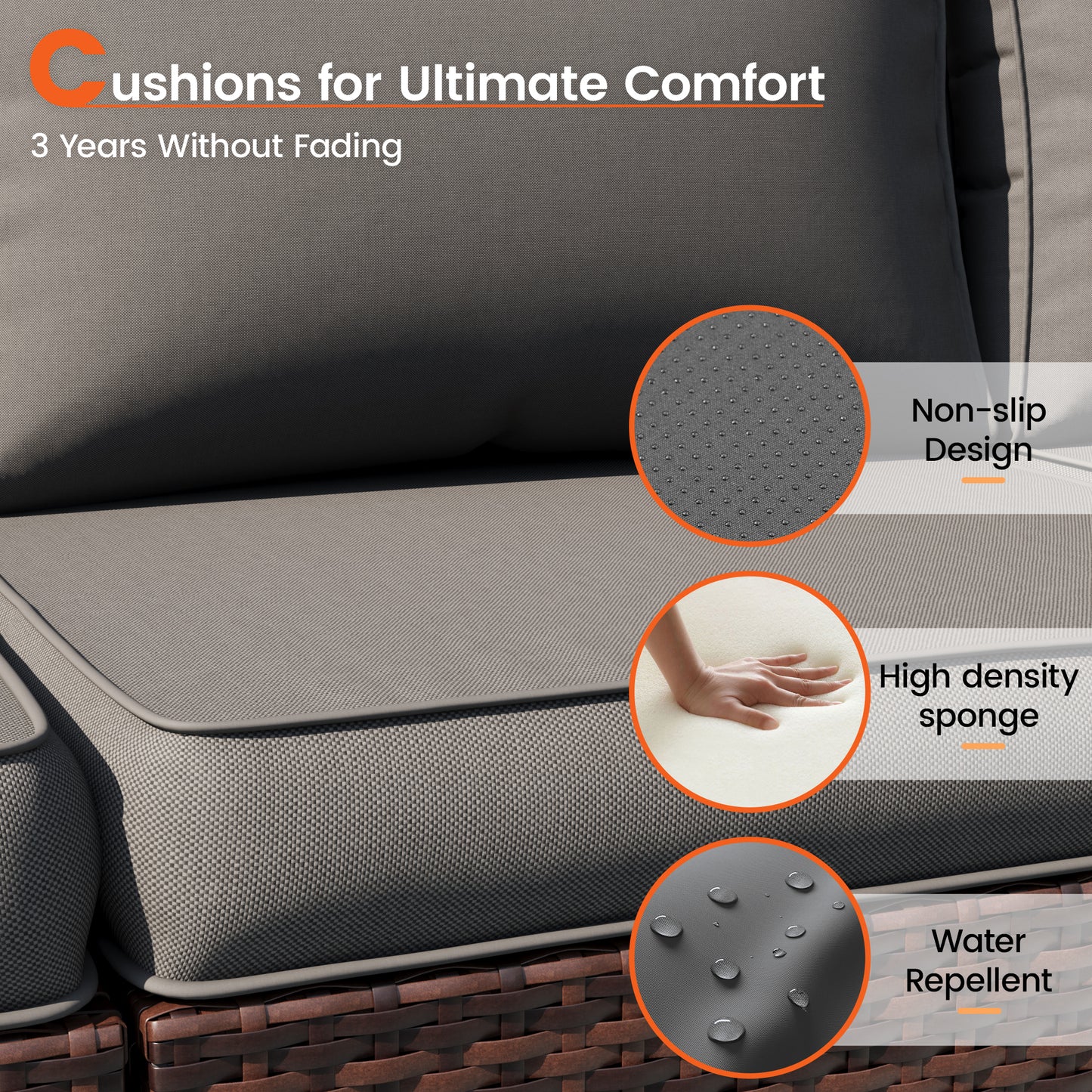7 Pieces Patio Furniture Set, Modular Outdoor Sectional Sofa Couch with Waterproof Cover & Coffee Table, Wicker Backyard Conversation Sets for Deck, Poolside, Garden (Brown/Dark Grey Cushion)