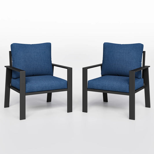 2 PCS Aluminum Patio Furniture Chair, Outdoor Seating Set 4" Cushion Loveseat Sofa for Balcony