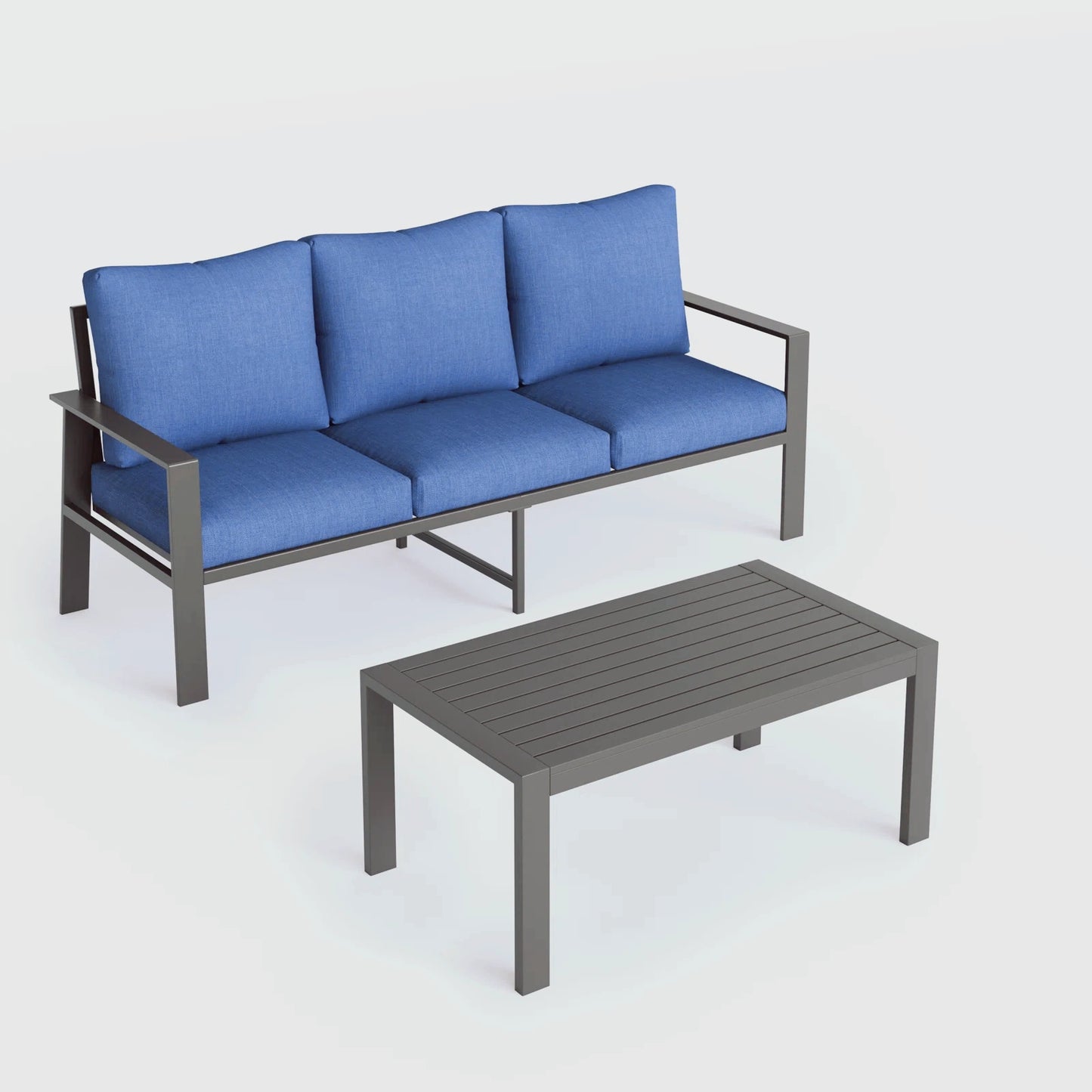 Patio Furniture Sofa with Table 3-Seat Couch with 4" Thick Cushion, All-Weather Outdoor Couch with Olefin Cushions Cover for Balcony Garden Backyard