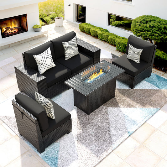VONZOY 5 Piece Patio Furniture Set with Fire Pit Table