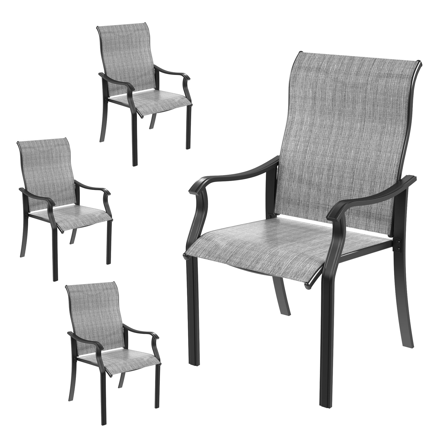 VONZOY Outdoor Patio Dining Chairs Set of 4, High Back Patio Chairs, All-Weather Textilene Outdoor Seating with Armrests for Lawn, Porch and Backyard (Light Grey 4 Chairs)