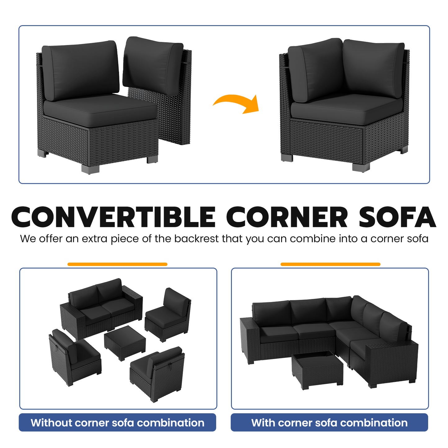VONZOY Patio Furniture Set, Wide Armrest Outdoor Furniture Set with Thick Cushions, 6 Piece Wicker Rattan Patio Sectional Sofa for Backyard, Poolside, Garden