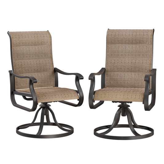 VONZOY Patio Swivel Chairs Set of 2, Outdoor Dining Chairs with High Back, All-weather Swivel Rocker Chair for Lawn, Porch or Garden (Padded Brown)