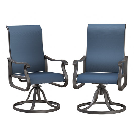 VONZOY Patio Swivel Chairs Set of 2, Outdoor Dining Chairs with High Back, All-weather Swivel Rocker Chair for Lawn, Porch or Garden (Navy)
