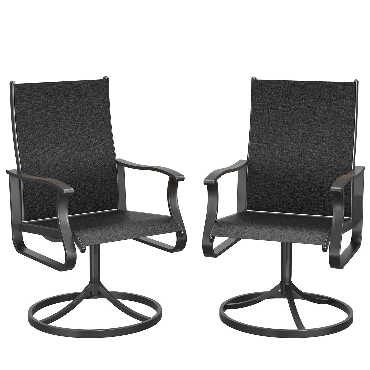 VONZOY Patio Swivel Chairs Set of 2, Outdoor Dining Chairs with High Back, 360° Swivel Rocker Chair in All-Weather Textilene & Metal Frame for Garden, Porch, Backyard, Balcony(Black)