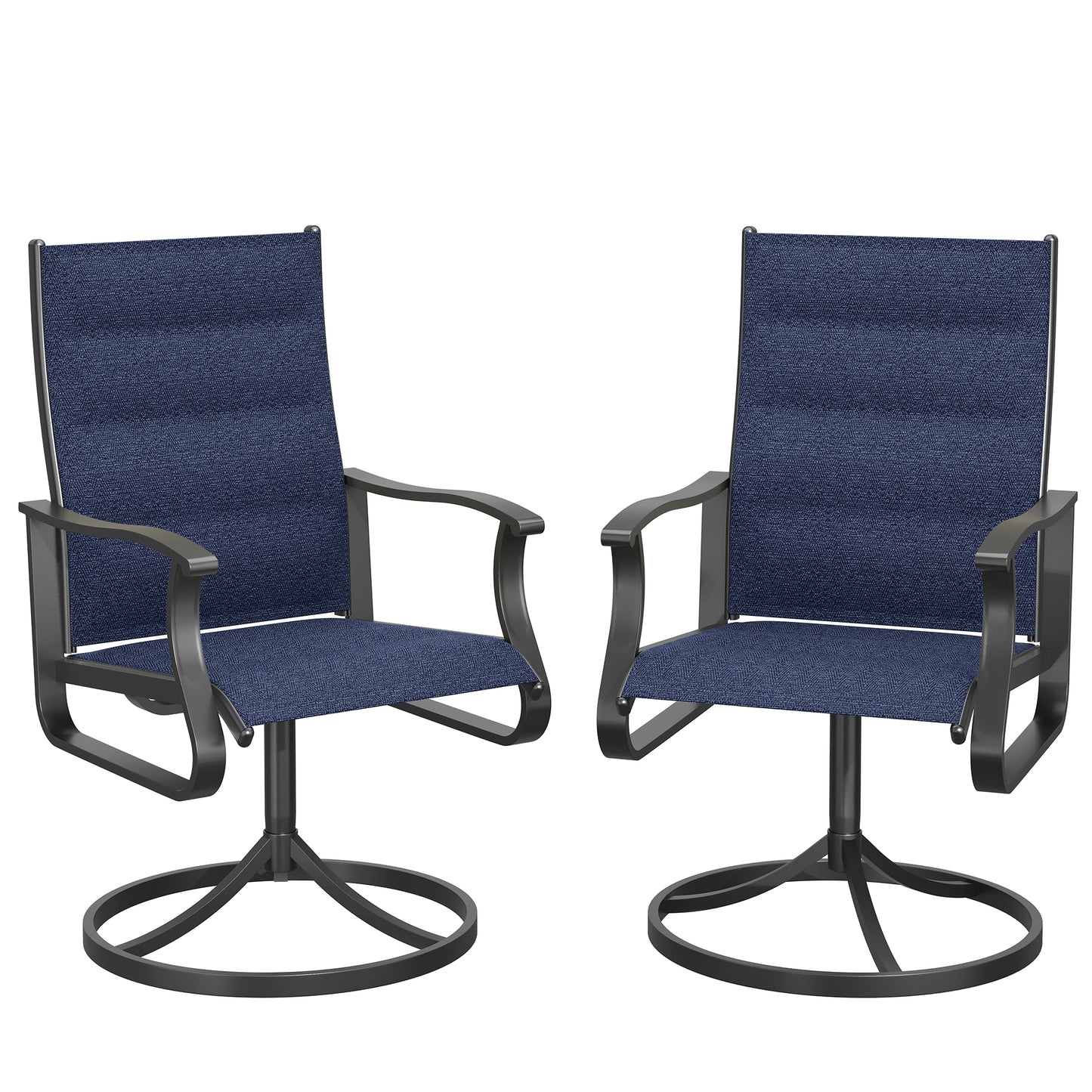 VONZOY Patio Swivel Chairs Set of 2, Outdoor Dining Chairs with High Back, 360° Swivel Rocker Chair in All-Weather Padded Textilene & Metal Frame for Garden, Porch, Backyard, Balcony(Padded Navy)