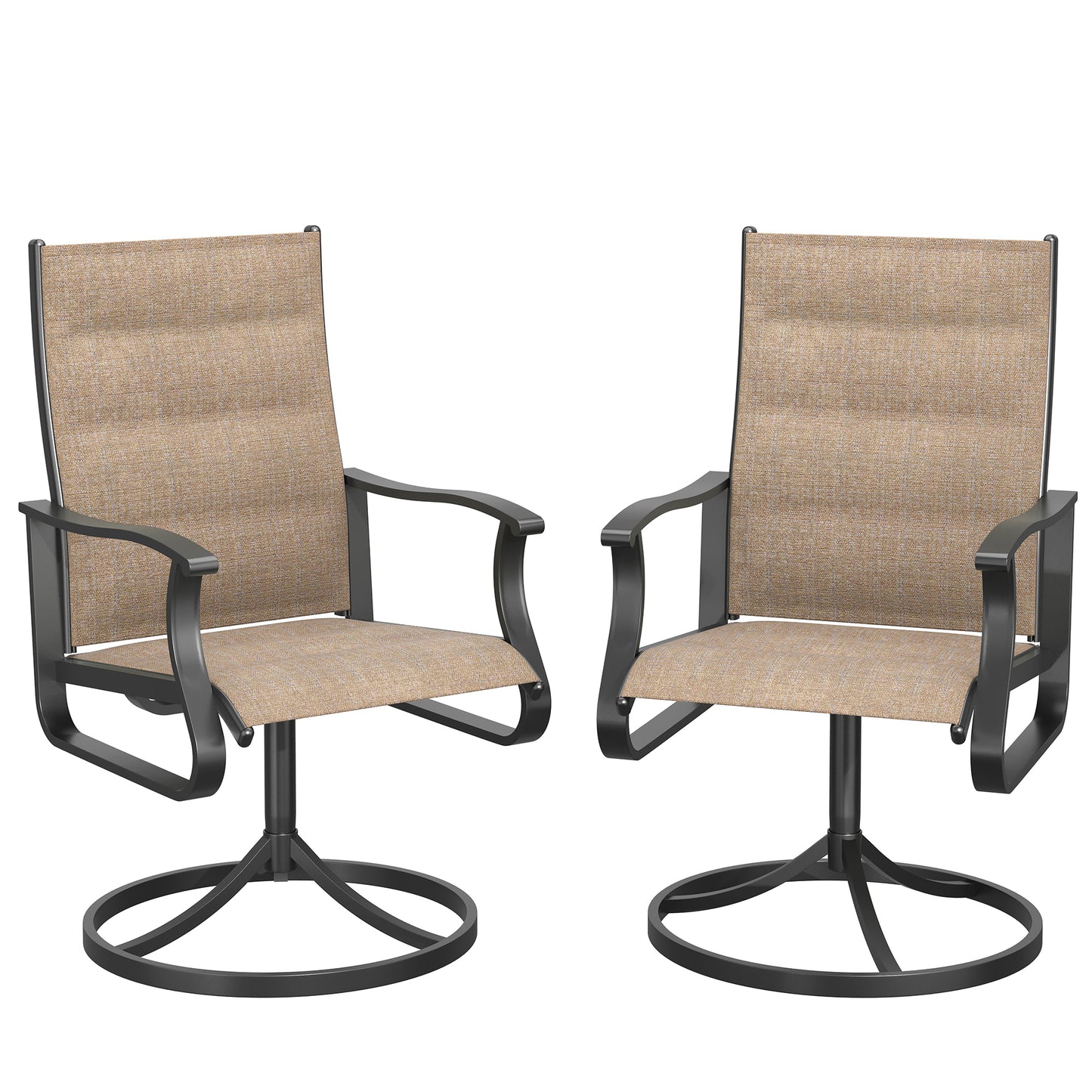 VONZOY Patio Swivel Chairs Set of 4, Outdoor Dining Chairs with High Back, 360° Swivel Rocker Chair in All-Weather Padded Textilene & Metal Frame for Garden, Porch, Backyard, Balcony(Padded Brown)