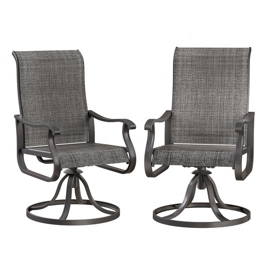 VONZOY Patio Swivel Chairs Set of 2, Outdoor Dining Chairs with High Back, All-Weather Swivel Rocker Chair for Lawn, Porch or Garden (Dark Grey)