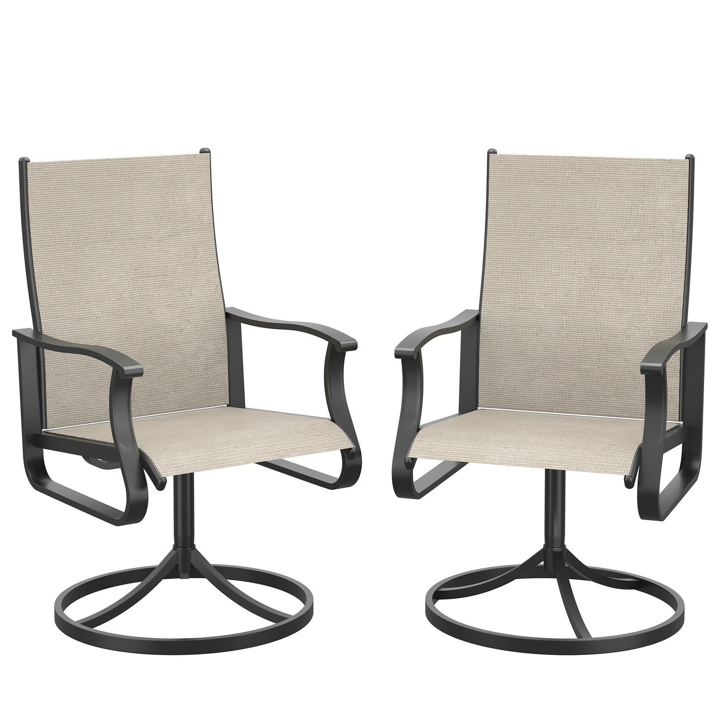VONZOY Patio Swivel Chairs Set of 2, Outdoor Dining Chairs with High Back, 360° Swivel Rocker Chair in All-Weather Textilene & Metal Frame for Garden, Porch, Backyard, Balcony(Beige)