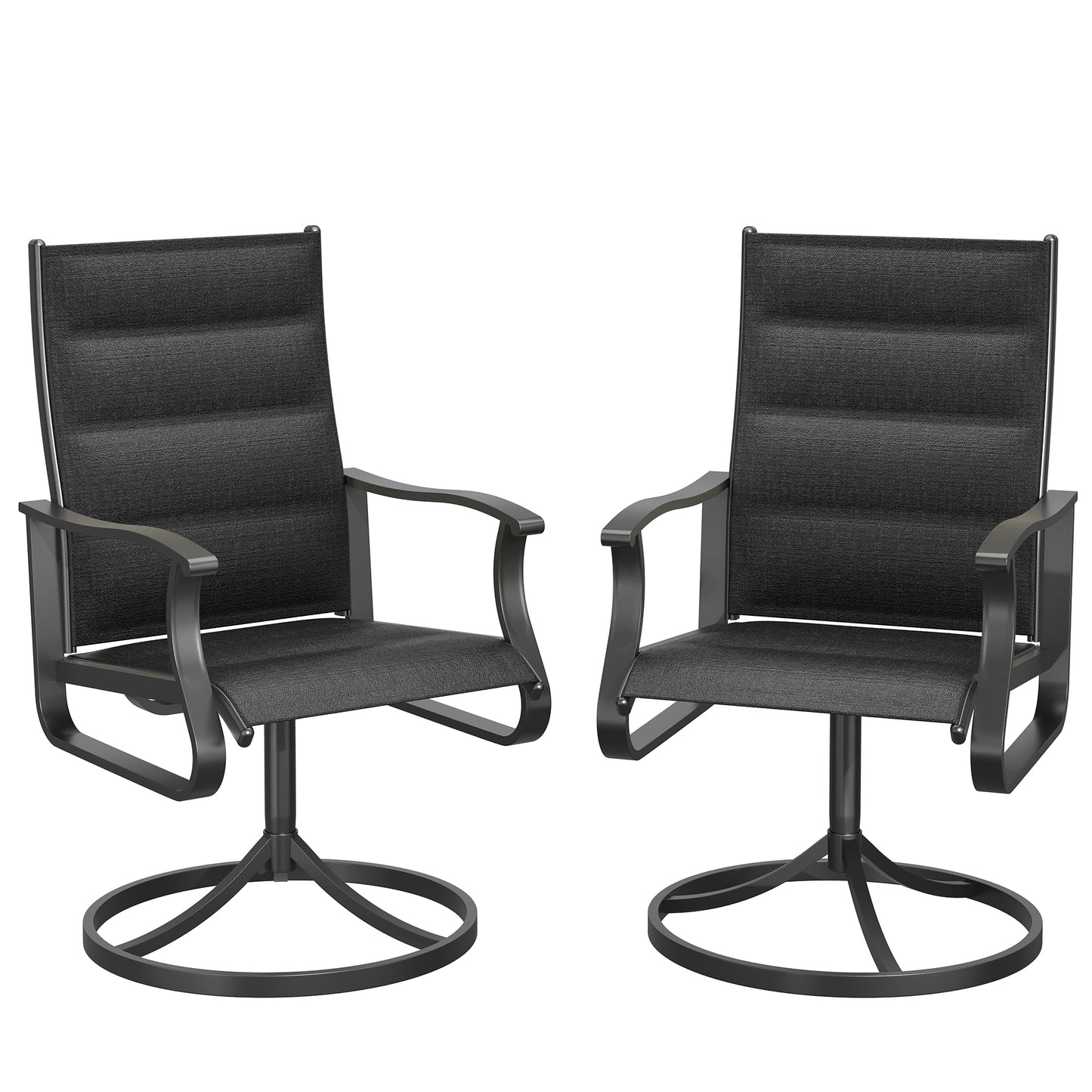 VONZOY Patio Swivel Chairs Set of 2, Outdoor Dining Chairs with High Back, 360° Swivel Rocker Chair in All-Weather Padded Textilene & Metal Frame for Garden, Porch, Backyard, Balcony(Padded Black)