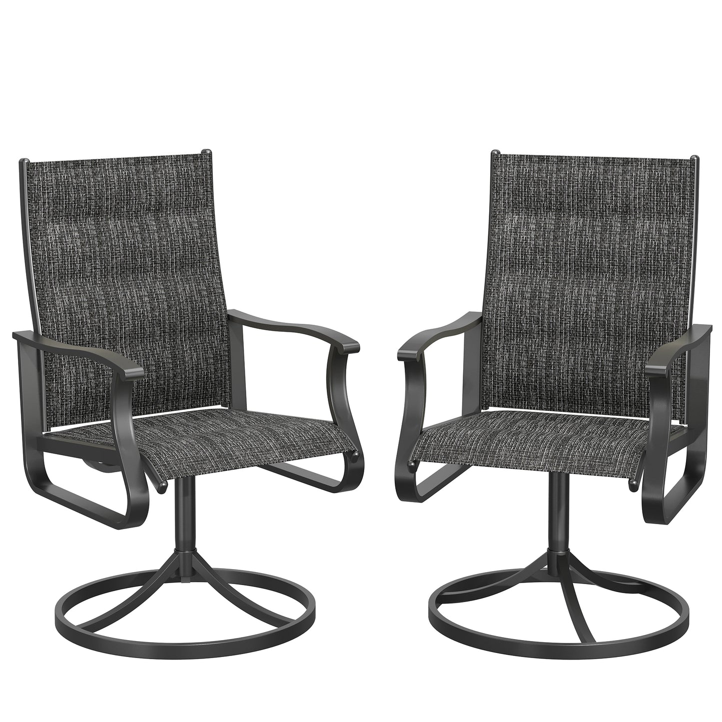 VONZOY Patio Swivel Chairs Set of 2, Outdoor Dining Chairs with High Back, 360° Swivel Rocker Chair in All-Weather Padded Textilene & Metal Frame for Garden, Porch, Backyard, Balcony(Padded Dark Grey)