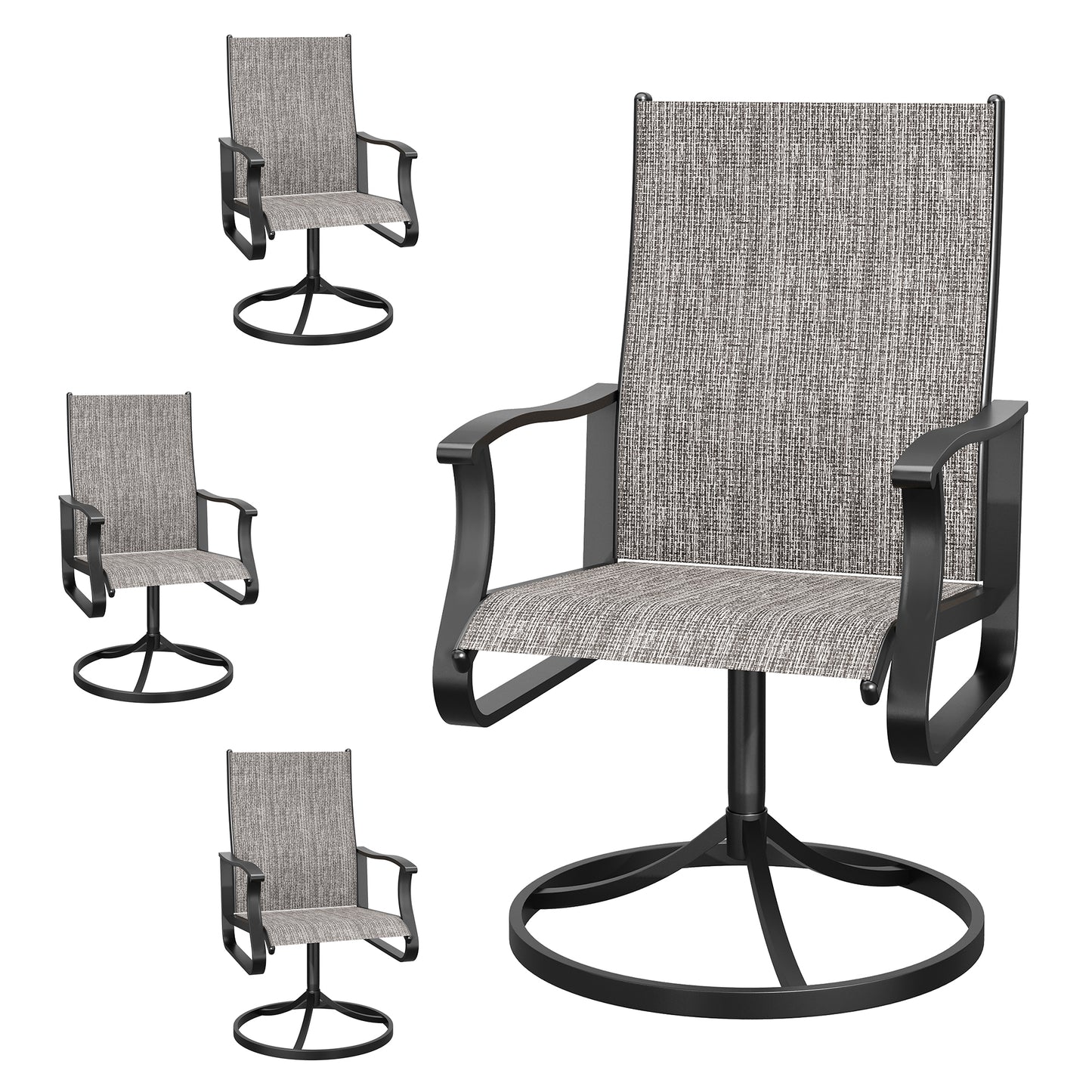 VONZOY Patio Swivel Chairs Set of 2, Outdoor Dining Chairs with High Back, 360° Swivel Rocker Chair in All-Weather Padded Textilene & Metal Frame for Garden, Porch, Backyard, Balcony(Padded Grey)