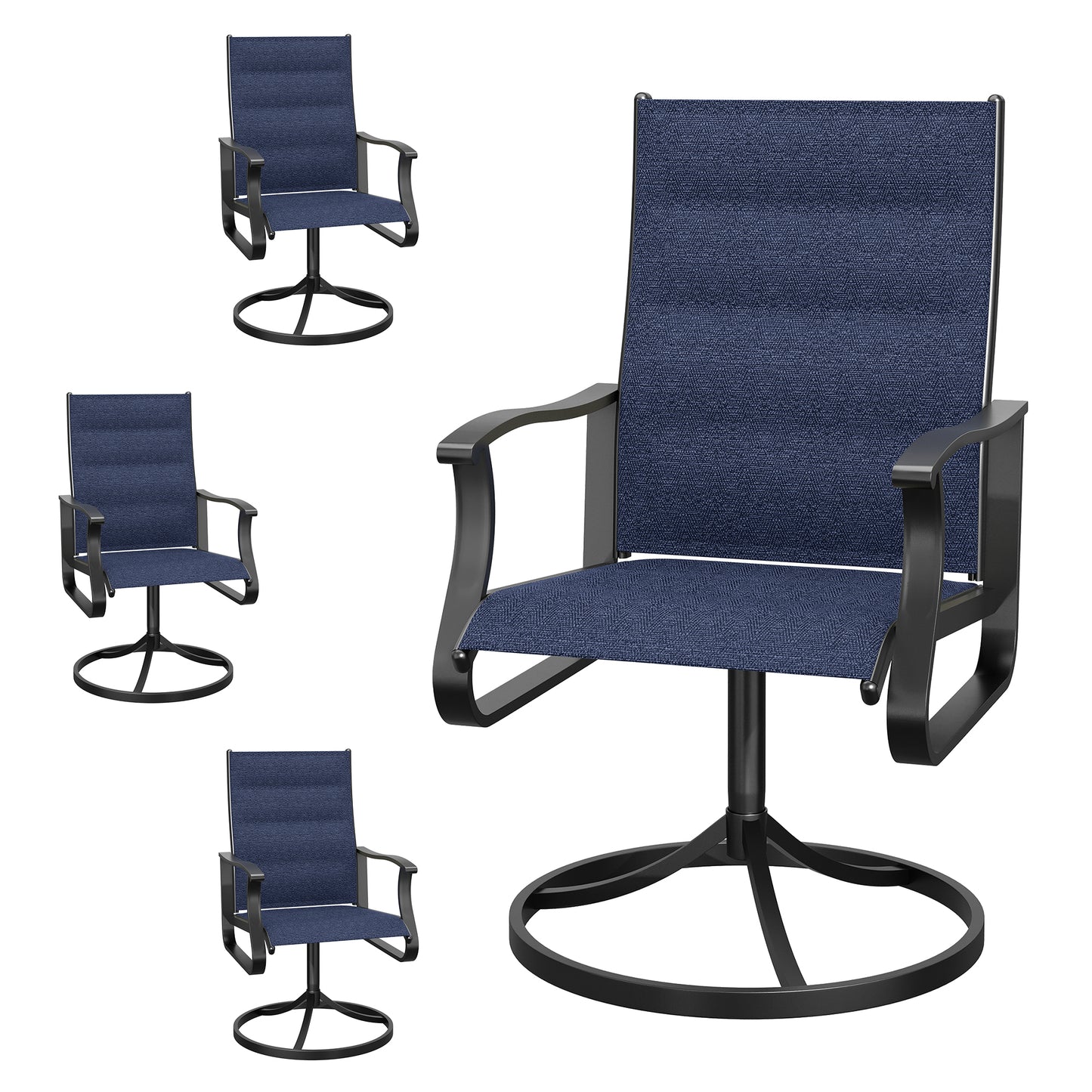 VONZOY Patio Swivel Chairs Set of 2, Outdoor Dining Chairs with High Back, 360° Swivel Rocker Chair in All-Weather Padded Textilene & Metal Frame for Garden, Porch, Backyard, Balcony(Padded Navy)