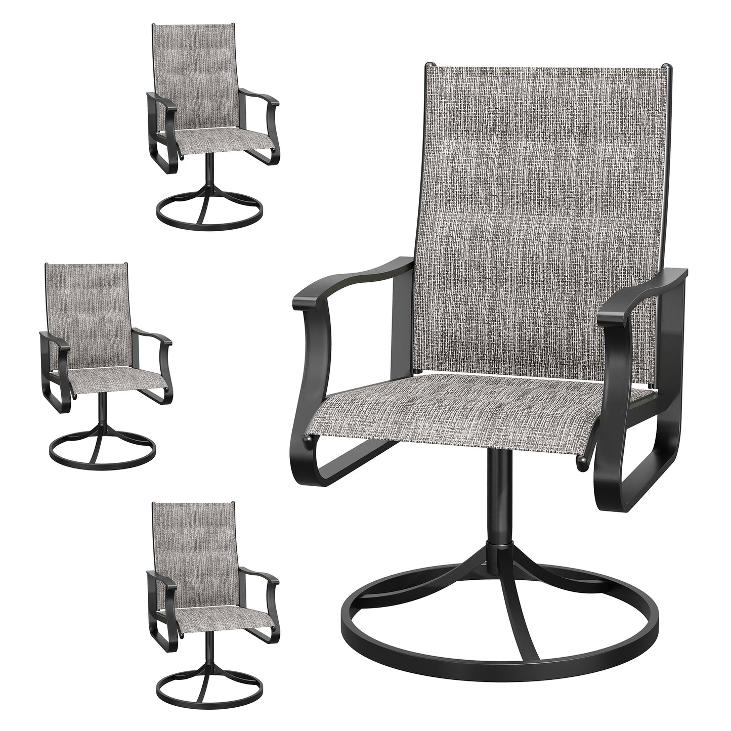 VONZOY Patio Swivel Chairs Set of 6, Outdoor Dining Chairs with High Back, 360° Swivel Rocker Chair in All-Weather Padded Textilene & Metal Frame for Garden, Porch, Backyard, Balcony(Padded Grey)