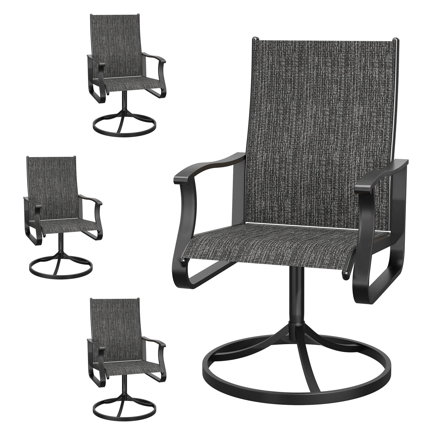 VONZOY Patio Swivel Chairs Set of 2, Outdoor Dining Chairs with High Back, 360° Swivel Rocker Chair in All-Weather Textilene & Metal Frame for Garden, Porch, Backyard, Balcony(Dark Grey)