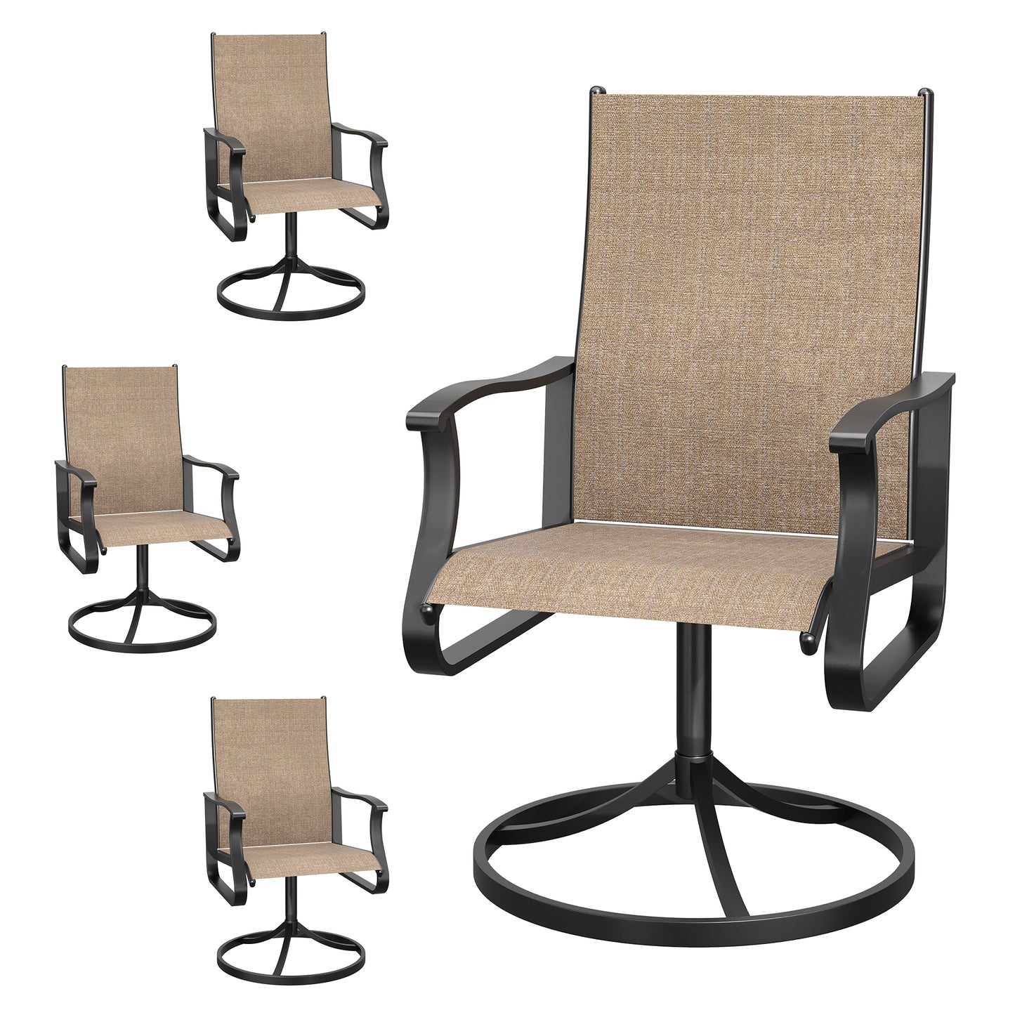 VONZOY Patio Swivel Chairs Set of 6, Outdoor Dining Chairs with High Back, 360° Swivel Rocker Chair in All-Weather Textilene & Metal Frame for Garden, Porch, Backyard, Balcony(Brown)