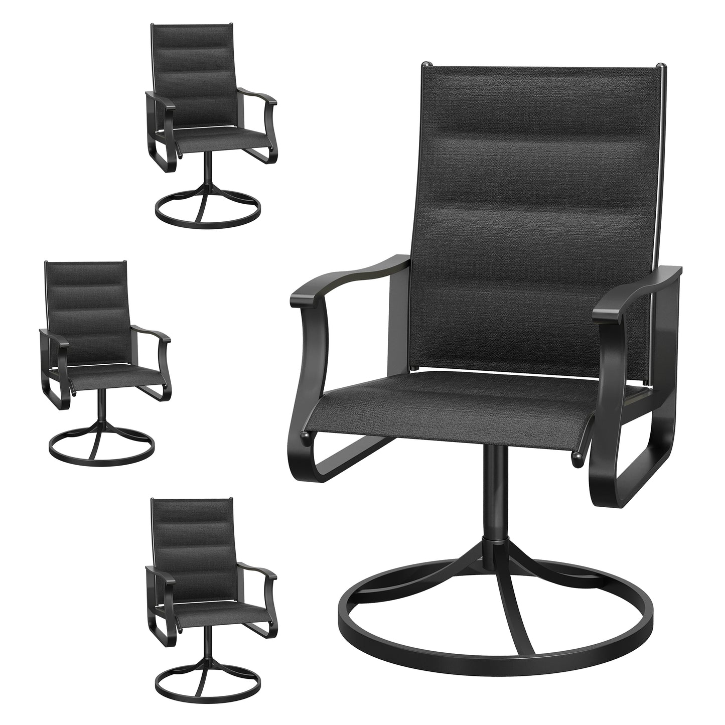 VONZOY Patio Swivel Chairs Set of 2, Outdoor Dining Chairs with High Back, 360° Swivel Rocker Chair in All-Weather Padded Textilene & Metal Frame for Garden, Porch, Backyard, Balcony(Padded Black)