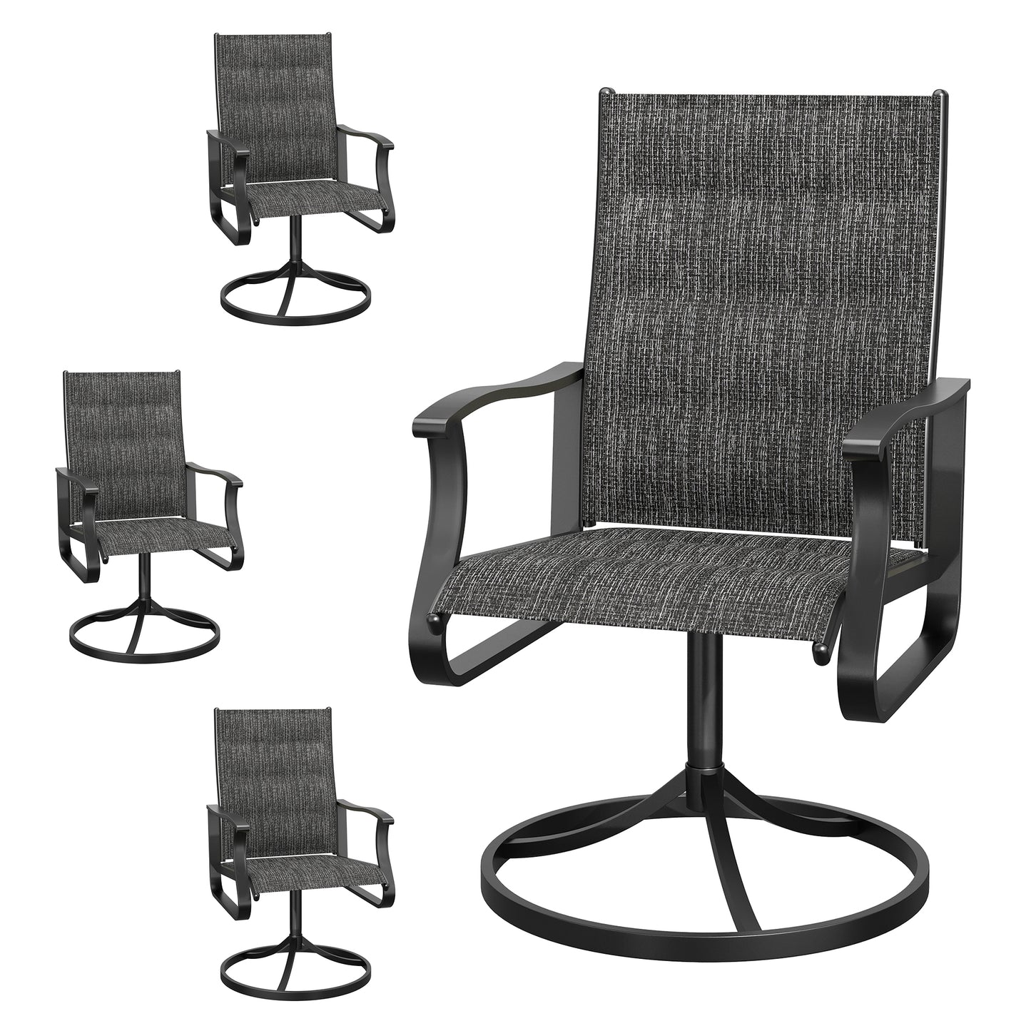 VONZOY Patio Swivel Chairs Set of 2, Outdoor Dining Chairs with High Back, 360° Swivel Rocker Chair in All-Weather Padded Textilene & Metal Frame for Garden, Porch, Backyard, Balcony(Padded Dark Grey)