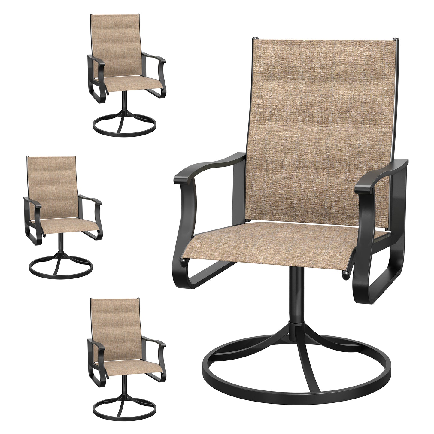 VONZOY Patio Swivel Chairs Set of 4, Outdoor Dining Chairs with High Back, 360° Swivel Rocker Chair in All-Weather Padded Textilene & Metal Frame for Garden, Porch, Backyard, Balcony(Padded Brown)