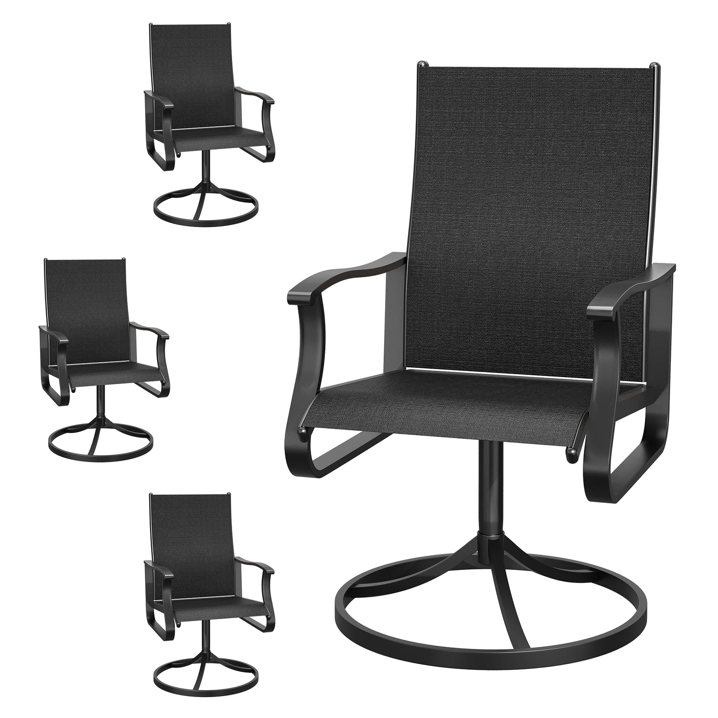 VONZOY Patio Swivel Chairs Set of 2, Outdoor Dining Chairs with High Back, 360° Swivel Rocker Chair in All-Weather Textilene & Metal Frame for Garden, Porch, Backyard, Balcony(Black)