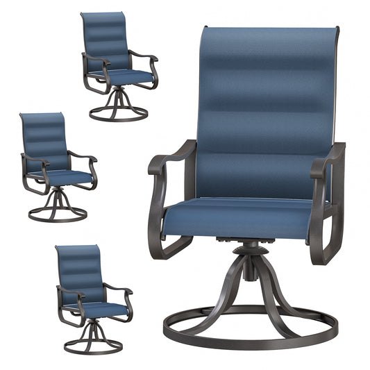 VONZOY Patio Swivel Chairs Set of 4, Outdoor Dining Chairs with High Back, All-weather Swivel Rocker Chair for Lawn, Porch or Garden (Padded Navy)