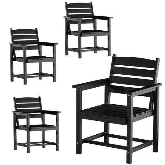 VONZOY Patio Dining Chairs Set of 4, HDPE Outdoor Furniture Set, Outdoor Dining Set for Garden, Backyard, Poolside (Black, 4 Chairs)