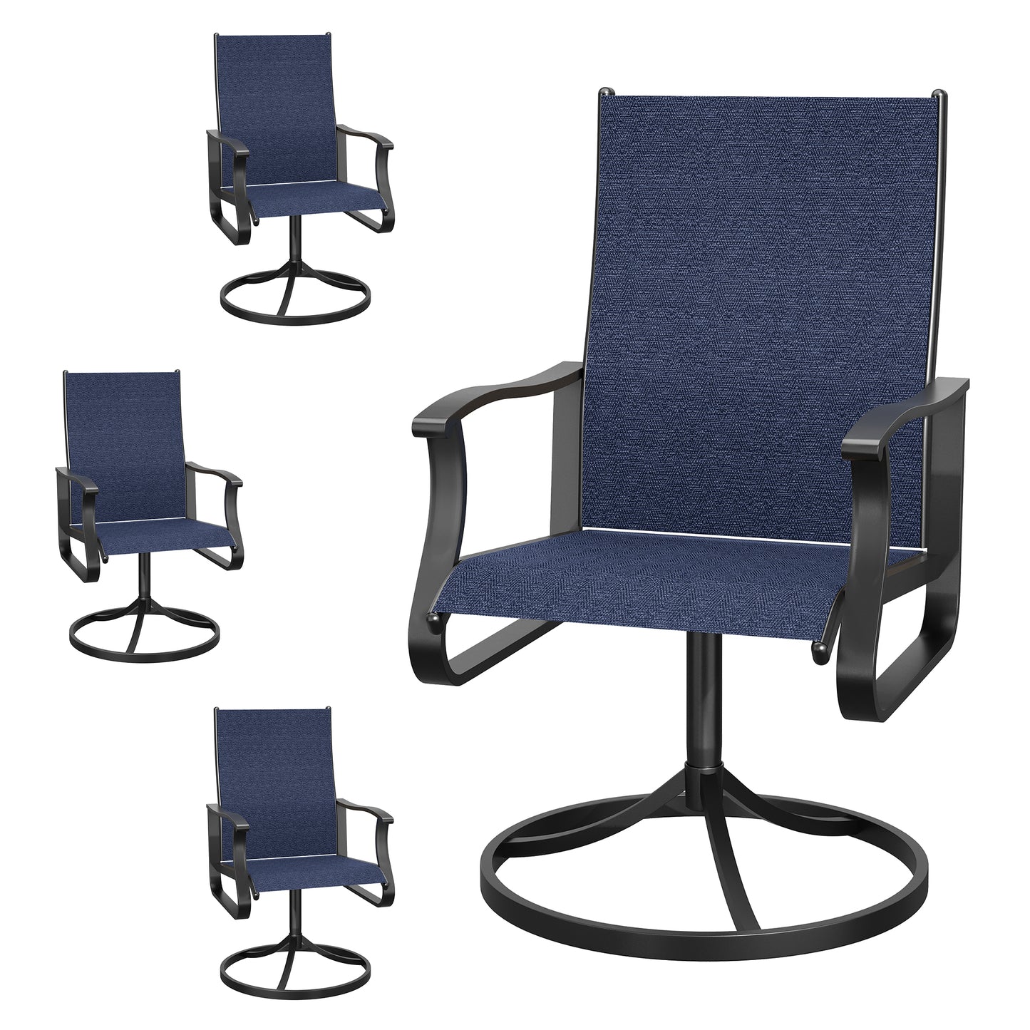 VONZOY Patio Swivel Chairs Set of 2, Outdoor Dining Chairs with High Back, 360° Swivel Rocker Chair in All-Weather Textilene & Metal Frame for Garden, Porch, Backyard, Balcony(Navy)