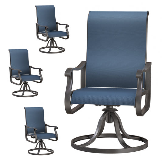 VONZOY Patio Swivel Chairs Set of 4, Outdoor Dining Chairs with High Back, All-Weather Swivel Rocker Chair for Lawn, Porch or Garden (Navy)