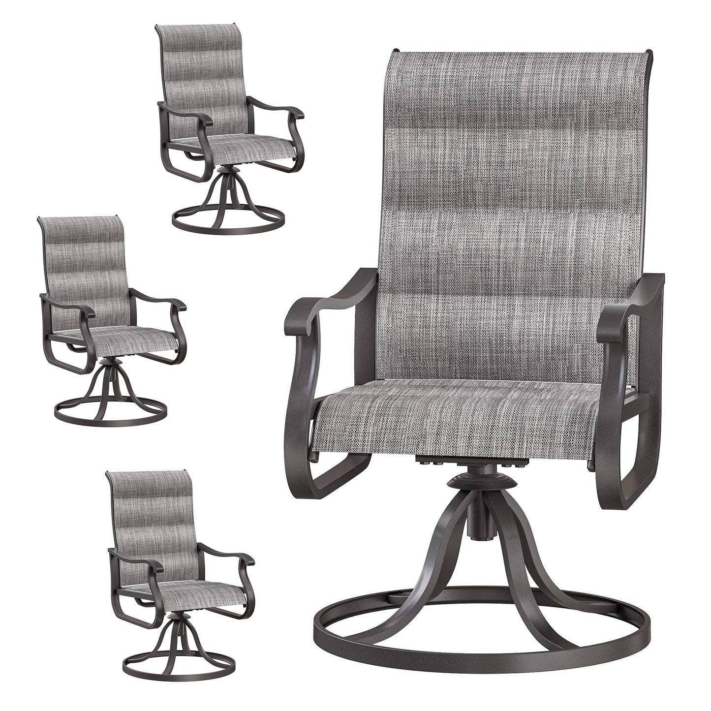 VONZOY Patio Swivel Chairs Set of 4, Outdoor Dining Chairs with High Back, All-weather Swivel Rocker Chair for Lawn, Porch or Garden (Padded Grey)