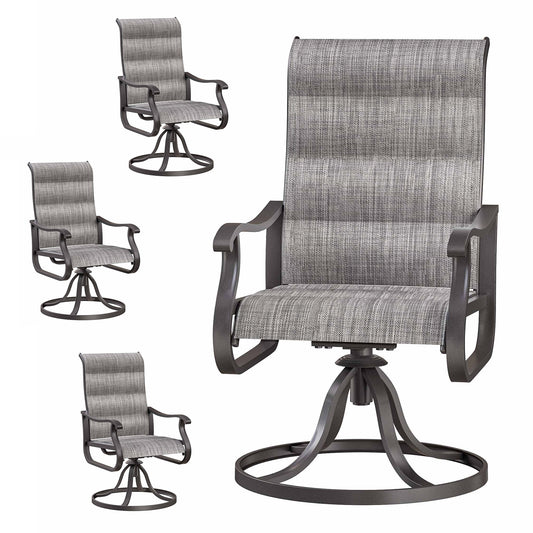 VONZOY Patio Swivel Chairs Set of 4, Outdoor Dining Chairs with High Back, All-weather Swivel Rocker Chair for Lawn, Porch or Garden (Padded Grey)