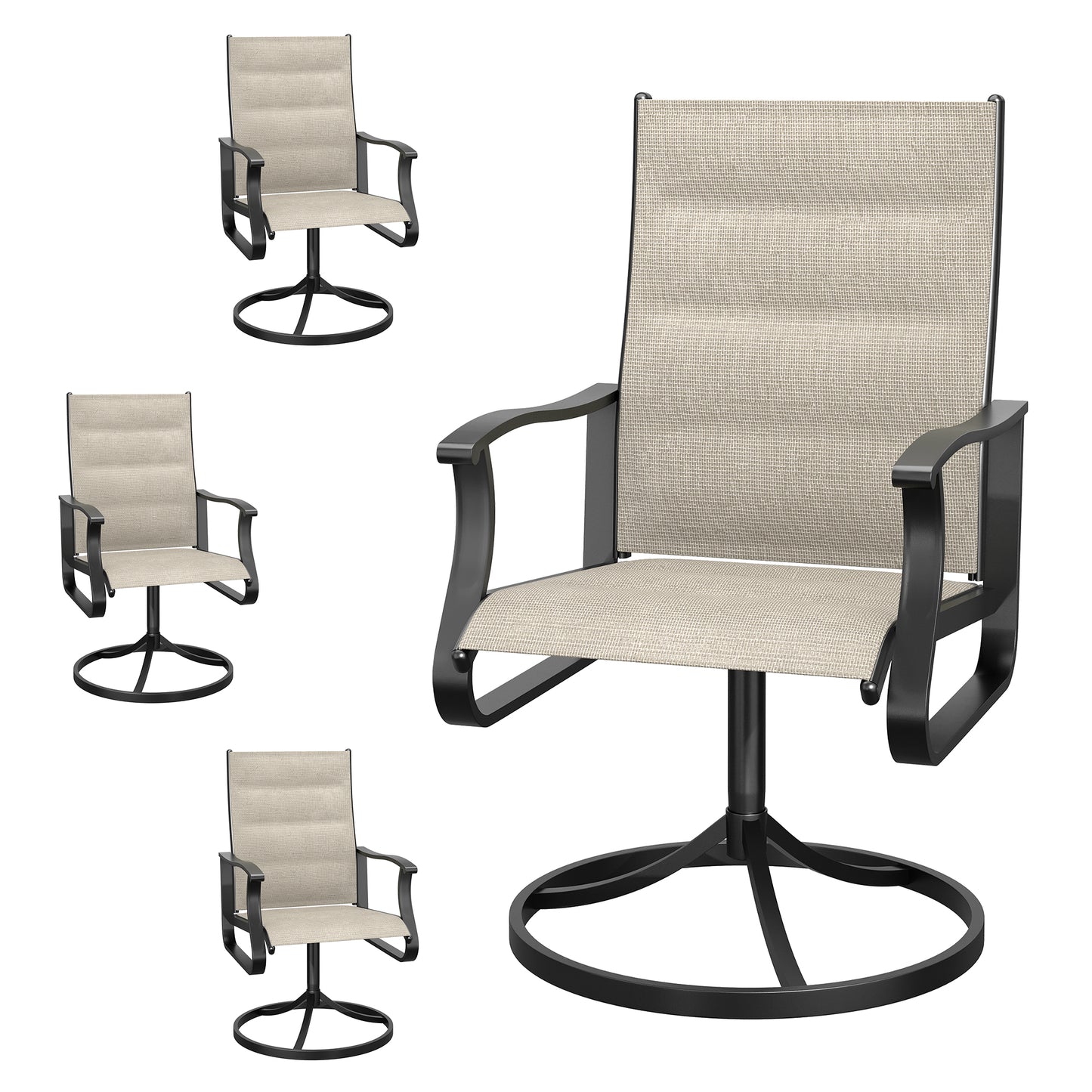 VONZOY Patio Swivel Chairs Set of 2, Outdoor Dining Chairs with High Back, 360° Swivel Rocker Chair in All-Weather Padded Textilene & Metal Frame for Garden, Porch, Backyard, Balcony(Padded Beige)