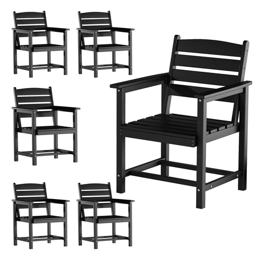 Vonzoy Patio Dining Chairs Set of 6, HDPE Outdoor Furniture Set, Outdoor Dining Set for Garden, Backyard, Poolside (Black, 6 Chairs)