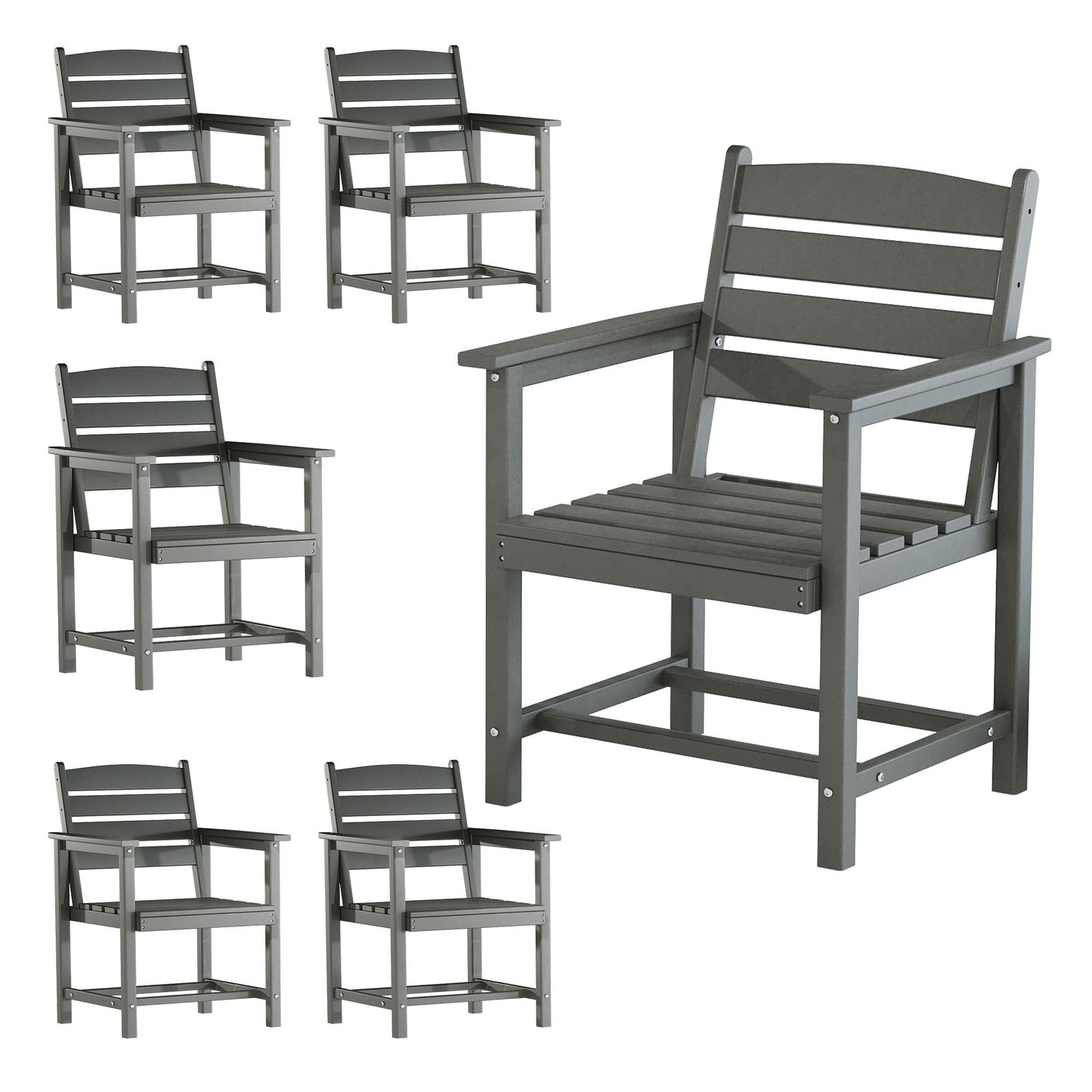 Vonzoy Patio Dining Chairs Set of 6, HDPE Outdoor Furniture Set, Outdoor Dining Set for Garden, Backyard, Poolside (Gray, 6 Chairs)
