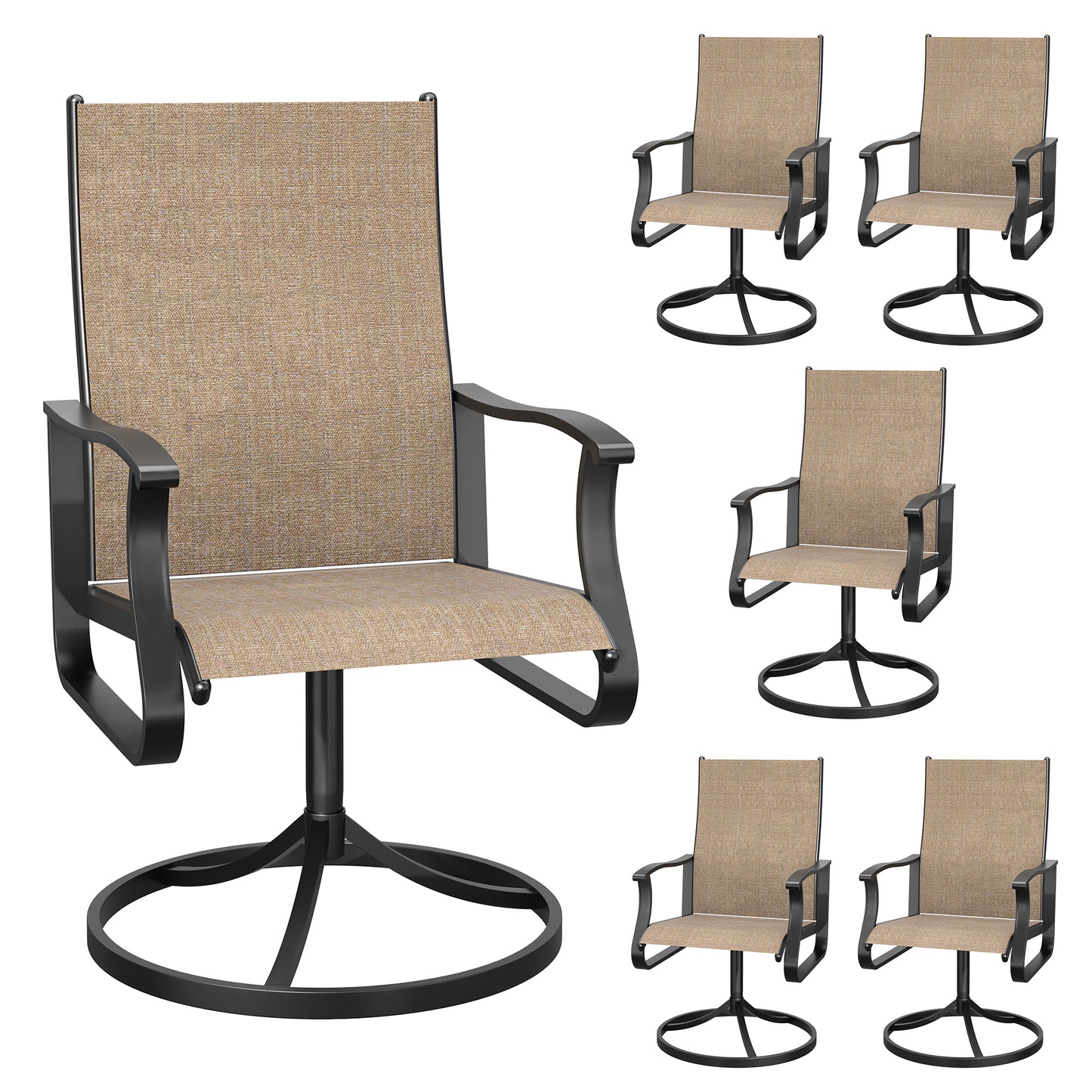 VONZOY Patio Swivel Chairs Set of 2, Outdoor Dining Chairs with High Back, 360° Swivel Rocker Chair in All-Weather Textilene & Metal Frame for Garden, Porch, Backyard, Balcony(Brown)
