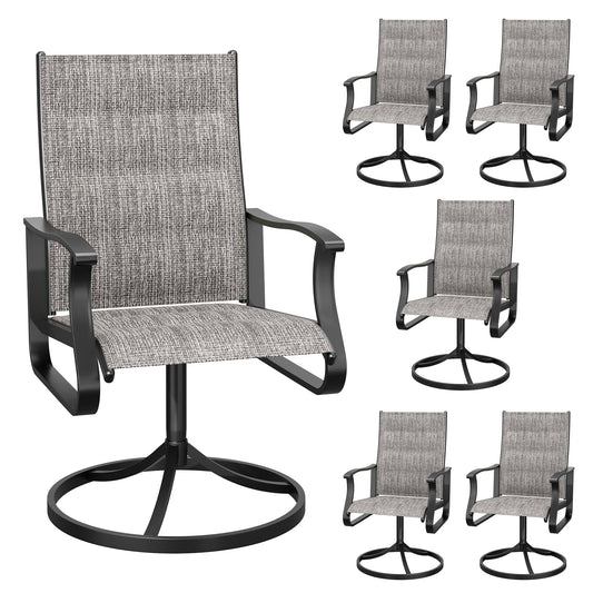 VONZOY Patio Swivel Chairs Set of 6, Outdoor Dining Chairs with High Back, 360° Swivel Rocker Chair in All-Weather Padded Textilene & Metal Frame for Garden, Porch, Backyard, Balcony(Padded Grey)