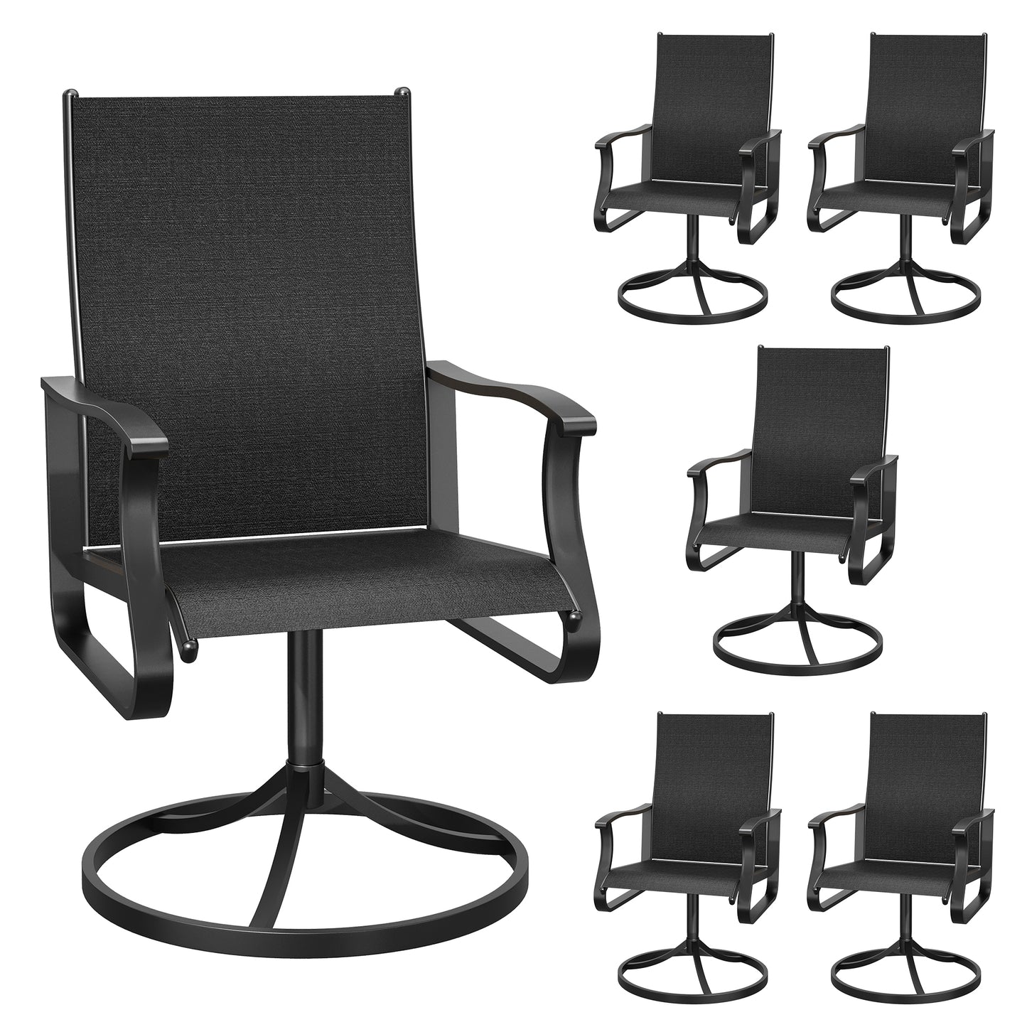 VONZOY Patio Swivel Chairs Set of 2, Outdoor Dining Chairs with High Back, 360° Swivel Rocker Chair in All-Weather Textilene & Metal Frame for Garden, Porch, Backyard, Balcony(Black)