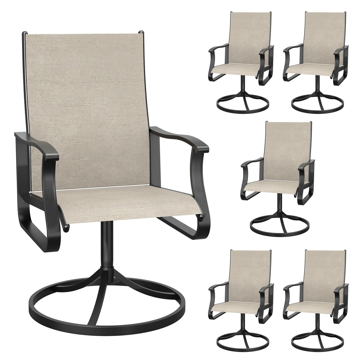 VONZOY Patio Swivel Chairs Set of 2, Outdoor Dining Chairs with High Back, 360° Swivel Rocker Chair in All-Weather Textilene & Metal Frame for Garden, Porch, Backyard, Balcony(Beige)